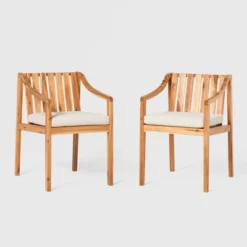 Saracina Home 2pk Mid-Century Modern Slatted Outdoor Acacia Arm Chairs With Cushions -Crosley Shop GUEST 0016f698 7c55 460b bf1f 8be1b164e811