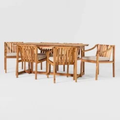7pc Modern Slatted Wood Outdoor Dining Set - Saracina Home -Crosley Shop GUEST 004dfb25 1c23 4390 ab30 32ab6c6abcb4