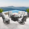 5pc Set With 42" Square Outdoor Aluminum Fire Table & Four Swivel Rocking Chairs & Wind Blocker Lid - Oakland Living