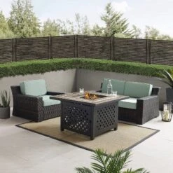 Beaufort 3 Pc Outdoor Wicker Conversation Set Loveseat And Chair With Fire Table - Mist/Brown - Crosley -Crosley Shop GUEST 011db622 53a1 490d b611 c25221f76ff6