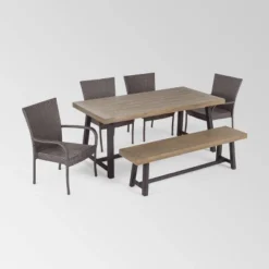 Crosley Shop 7 Baxley 6pc Acacia Dining Set With Bench - Sandblast Gray/Gray - Christopher Knight Home