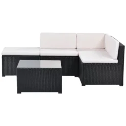 5pc Wicker Patio Conversation Set With Cushions - Black/Beige - GODEER -Crosley Shop GUEST 017e227c c9c4 4cb6 941f b2e8d14ed555