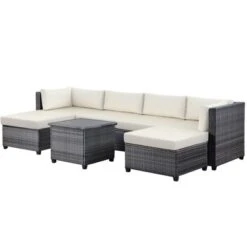 7pc Outdoor Wicker Seating Set With Cushions - Beige - GODEER -Crosley Shop GUEST 01a2e28c d2e9 4478 b8be 83218cab1116