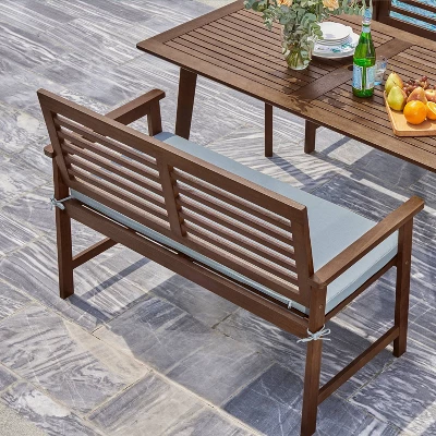 4pc Farmhouse Slatted Eucalyptus Wood Patio Dining Set With Bench - Vifah 4 4pc Farmhouse Slatted Eucalyptus Wood Patio Dining Set With Bench - Vifah - Image 2
