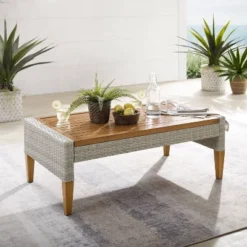 Capella Outdoor Wicker Coffee Table Gray/Acorn - Crosley -Crosley Shop GUEST 02b34d8b d841 4a46 92c5 0413ad2a7d7b