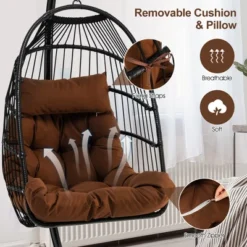 Costway Patio Hanging Egg Chair With Stand Waterproof Cover Folding Basket Cushion GreyBrown -Crosley Shop GUEST 02e60c88 63a3 41e2 9663 9b41e73b0c71
