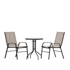 Emma And Oliver Three Piece Patio Table Set With Round Metal Frame Table With Tempered Glass Top And Two Flex Comfort Stacking Chairs 23 Emma And Oliver Three Piece Patio Table Set With Round Metal Frame Table With Tempered Glass Top And Two Flex Comfort Stacking Chairs -Crosley Shop GUEST 0318e892 1869 4938 9939 19727957b8f7
