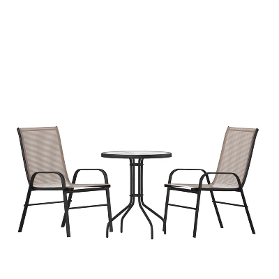 Emma And Oliver Three Piece Patio Table Set With Round Metal Frame Table With Tempered Glass Top And Two Flex Comfort Stacking Chairs 12 Emma And Oliver Three Piece Patio Table Set With Round Metal Frame Table With Tempered Glass Top And Two Flex Comfort Stacking Chairs - Image 10
