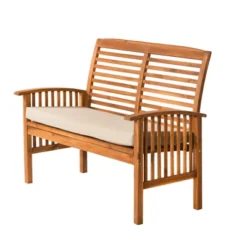 Ravenscroft Modern Boho Acacia Wood Slatted Outdoor Loveseat With Cushion - Saracina Home -Crosley Shop GUEST 0351f6f8 42ea 446b 819c e7d0b3a28178