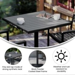 Merrick Lane Outdoor Patio Table All-Weather 30" Square Dining Table With Faux Teak Poly Slats - Steel Frame -Crosley Shop GUEST 03d0af9d 98be 4bcc 8735 310820fc0498