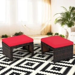 Costway 2PCS Patio Rattan Ottoman Cushioned Seat Foot Rest Furniture TurquoiseRedWhite -Crosley Shop GUEST 03de38a0 021f 4b79 87ec fc575036b6a5