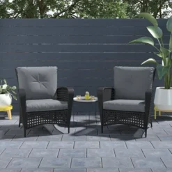 2pk Steel Woven Wicker Lounge Chairs With Cushions - Black/Gray - Room & Joy -Crosley Shop GUEST 048a019f c258 49f0 9042 0fd53e4f0d12