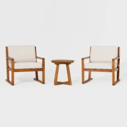 Saracina Home 3pc Modern Slat-Back Acacia Outdoor Conversation Set With Cushions -Crosley Shop GUEST 051bd24b e509 42d0 a30a 0bac2d263977