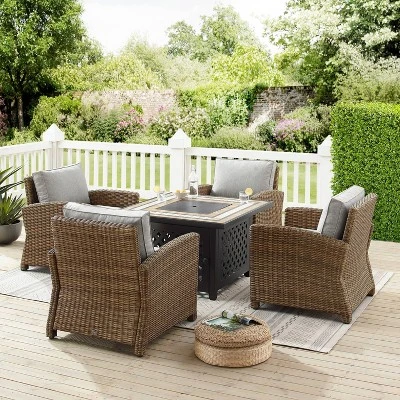 Bradenton 5pc Outdoor Wicker Arm Chair & Fire Table Set - Crosley 5 Bradenton 5pc Outdoor Wicker Arm Chair & Fire Table Set - Crosley - Image 3
