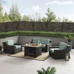 Beaufort 4 Pc Outdoor Wicker Conversation Set - Love Seat And 2 Chairs With Fire Table Mist/Brown - Crosley -Crosley Shop GUEST 06e22c51 1154 46e3 bd0b 80db7fc57401