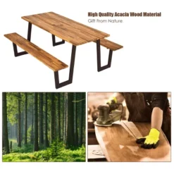 Costway Patented Picnic Table With 2 Benches 70'' Dining Table Set With Seats And Umbrella Hole -Crosley Shop GUEST 070aedd8 7331 43e2 a9ff dcaf414964f1
