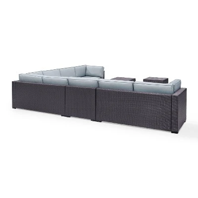 Biscayne 7pc Outdoor Wicker Sectional Set With 2 Coffee Tables - Sangria - Crosley 8 Biscayne 7pc Outdoor Wicker Sectional Set With 2 Coffee Tables - Sangria - Crosley - Image 6