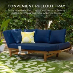 Best Choice Products Outdoor Convertible Acacia Wood Futon Sofa W/ Pullout Tray, 4 Pillows, All-Weather Cushion - Navy -Crosley Shop GUEST 07e90125 098e 477d 8739 9364abdadc39