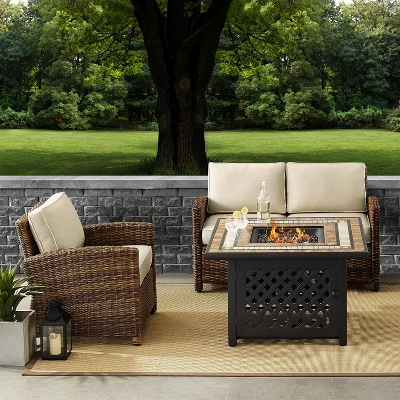 Crosley 3pc Bradenton Steel Outdoor Patio Fire Pit Furniture Set Tan/Brown 3 Crosley 3pc Bradenton Steel Outdoor Patio Fire Pit Furniture Set Tan/Brown