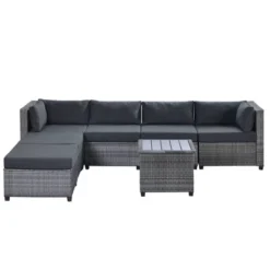 7pc Outdoor Set With Rattan Sofa & Cushions - Gray - GODEER 18 7pc Outdoor Set With Rattan Sofa & Cushions - Gray - GODEER -Crosley Shop GUEST 082fd200 0877 4f0a bff3 a14ad2eef1de
