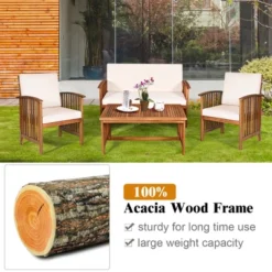 Costway 4PCS Patio Solid Wood Furniture Set Conversation Coffee Table W/White Cushion -Crosley Shop GUEST 085dc63a 9288 4801 9136 ce36a417d78c