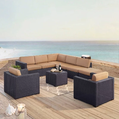 Biscayne 7pc Outdoor Wicker Sectional Set With Arm Chairs & Ottoman - Mocha - Crosley 3 Biscayne 7pc Outdoor Wicker Sectional Set With Arm Chairs & Ottoman - Mocha - Crosley