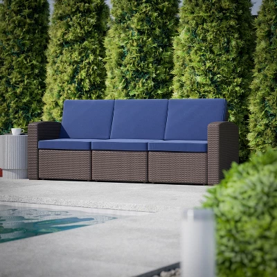 Flash Furniture Seneca Faux Rattan Sofa With All-Weather Cushions 3 Flash Furniture Seneca Faux Rattan Sofa With All-Weather Cushions