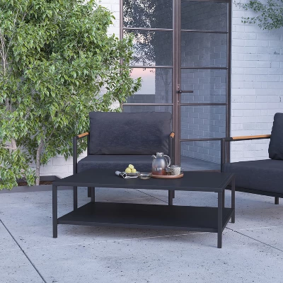 Merrick Lane All-Weather Patio Coffee Table, Black 3 Merrick Lane All-Weather Patio Coffee Table, Black