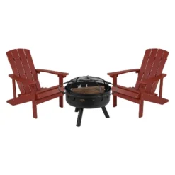 Flash Furniture 3 Piece Charlestown Poly Resin Wood Adirondack Chair Set With Fire Pit - Star And Moon Fire Pit With Mesh Cover -Crosley Shop GUEST 0a259dac bf09 4b90 9458 d49bdb4d6ac2