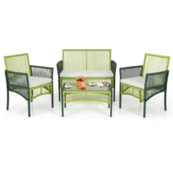 Costway 4PCS/8PCS Patio Round Wicker Conversation Set With Cushions Tempered Glass Side Table -Crosley Shop GUEST 0bb34e51 0038 45a0 a951 554d3a53ff56