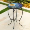 Teal Island Designs Modern Black Round Outdoor Accent Side Table 14" Wide Blue Ocean Mosaic Tabletop Front Porch Patio Home House