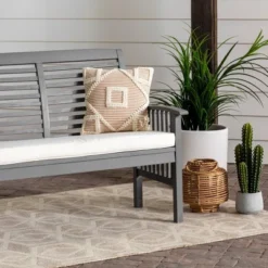 Ravenscroft Modern Boho Acacia Wood Slatted Outdoor Loveseat With Cushion - Saracina Home -Crosley Shop GUEST 0bef4255 566e 41f5 a99c 7414e63a87f4