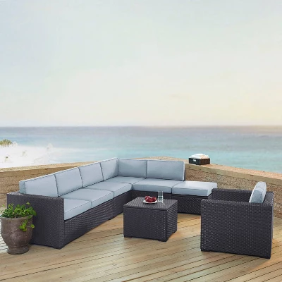 Biscayne 6pc Outdoor Wicker Sectional Set - Mist - Crosley 3 Biscayne 6pc Outdoor Wicker Sectional Set - Mist - Crosley
