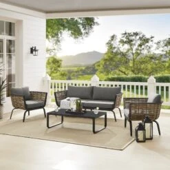 2pk Ashby Outdoor Woven Wicker Arm Chairs Black/Natural - Linon -Crosley Shop GUEST 0c55346f 9cad 4817 8995 9d1449212878