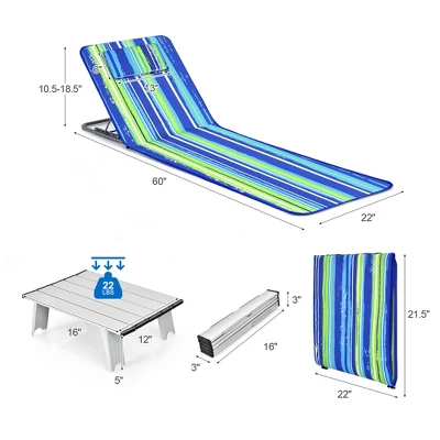 Costway 3-Piece Beach Lounge Chair Mat Set 2 Adjustable Lounge Chairs With Table BlueStripe 8 Costway 3-Piece Beach Lounge Chair Mat Set 2 Adjustable Lounge Chairs With Table BlueStripe - Image 7