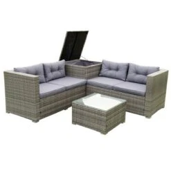 4pc Wicker Patio Conversation Seating Set With Thick Cushions - Gray - GODEER -Crosley Shop GUEST 0c9e55e1 aaf3 471f 8c64 3acf39ee065b