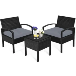 Tangkula 3 Pieces Patio Set Outdoor Wicker Rattan Furniture W/ Cushions Gray -Crosley Shop GUEST 0d06f4a3 8383 48aa b912 8757fc70a354