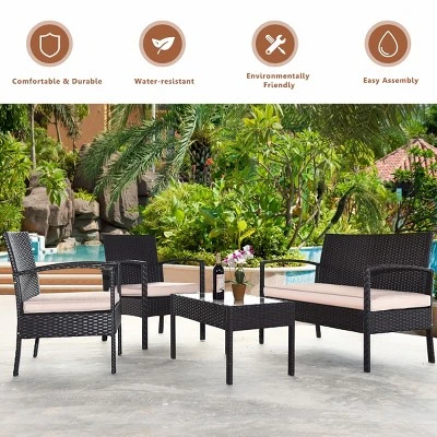 Tangkula 8PCS Conversation Wicker Set Patio Rattan Table&Cushioned Chair 5 Tangkula 8PCS Conversation Wicker Set Patio Rattan Table&Cushioned Chair - Image 3