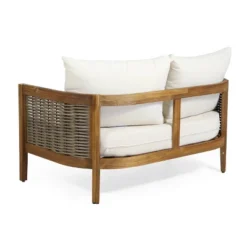 Burchett Outdoor Acacia Wood 4 Seater Chat Set With Cushions - Teak/Brown/Beige - Christopher Knight Home -Crosley Shop GUEST 0e059835 9b90 4829 a871 a4d913e82a97