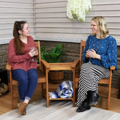 Sunnydaze Decor Sunnydaze Outdoor Meranti Wood With Teak Oil Finish Jack-and-Jill Patio Chairs With Attached Table - Brown 7 Sunnydaze Decor Sunnydaze Outdoor Meranti Wood With Teak Oil Finish Jack-and-Jill Patio Chairs With Attached Table - Brown - Image 5