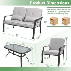 Costway 4 PCS Patio Furniture Set Outdoor Conversation Sofa Tempered Glass Coffee Table -Crosley Shop GUEST 0e57e397 46a0 4dd4 9eb7 1ce36a332a60