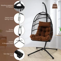 Costway Patio Hanging Egg Chair With Stand Waterproof Cover Folding Basket Cushion GreyBrown -Crosley Shop GUEST 0e63eb97 a397 4f56 addb 1917718aae46