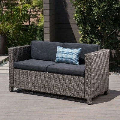 Puerta Wicker Loveseat Gray/Black - Christopher Knight Home 3 Puerta Wicker Loveseat Gray/Black - Christopher Knight Home