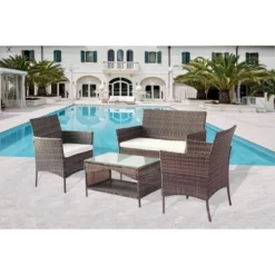 4pc Rattan Wicker Outdoor Lounge Chair With Cushions - Brown/Beige - GODEER -Crosley Shop GUEST 0ebbb15e 1ddc 437a 93a9 eca5f212d8e8