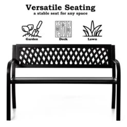 Gardenised Outdoor Steel 47 Park Bench For Yard, Patio, Garden And Deck, Black Weather Resistant Porch Bench, Park Seating -Crosley Shop GUEST 10ea793f fa1e 48ed a7b4 53bbe503df64
