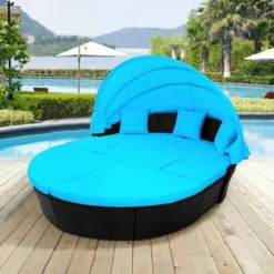 6pc Wicker Round Outdoor Sectional Set With Cushions - Black/Blue - GODEER -Crosley Shop GUEST 11298a51 7985 4f03 b9d9 6d8a3ca2ed3a