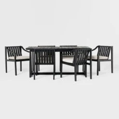 7pc Modern Slatted Wood Outdoor Dining Set - Saracina Home -Crosley Shop GUEST 117dd8e5 e41e 4deb 8859 7e6c9ff717ab