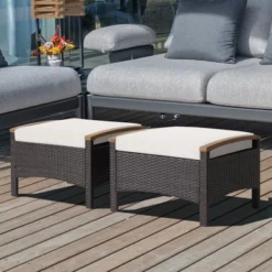 Costway Set Of 2 Patio Rattan Ottoman Footrest Cushions Wooden Handle Off WhiteBrownRedNavy -Crosley Shop GUEST 118f7ad8 fef5 4ab2 9c14 9adc0c37c269