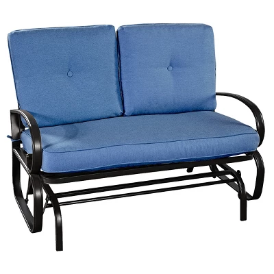 Costway Glider Outdoor Patio Rocking Bench Loveseat Cushioned Seat Steel Frame Blue 11 Costway Glider Outdoor Patio Rocking Bench Loveseat Cushioned Seat Steel Frame Blue - Image 9