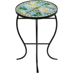 Teal Island Designs Black Round Outdoor Accent Side Tables 14" Wide Set Of 2 Green Dragonfly Tabletop For Front Porch Patio Home House -Crosley Shop GUEST 124017ba f7c9 4cd1 bcea ce2c9ba94b47